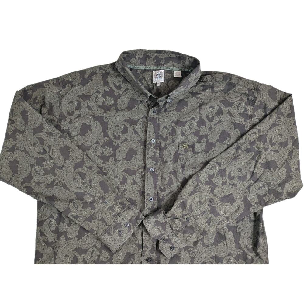 Cinch Long Sleeve Button Up Shirt Brown Green Paisley Mens XXL Western Rodeo